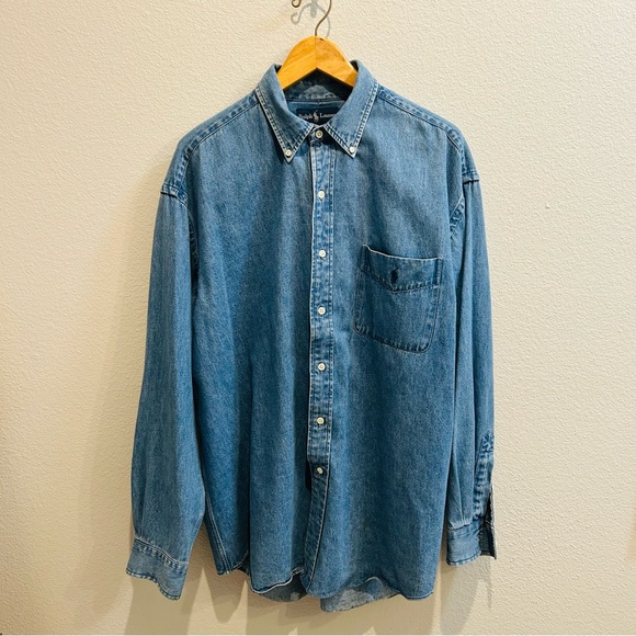Ralph Lauren 90s vintage stone washed blue long sleeve vet button down Big Shirt - Picture 12 of 12